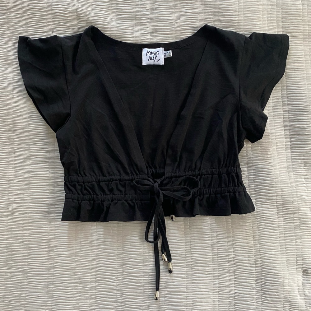 Black tie front crop top